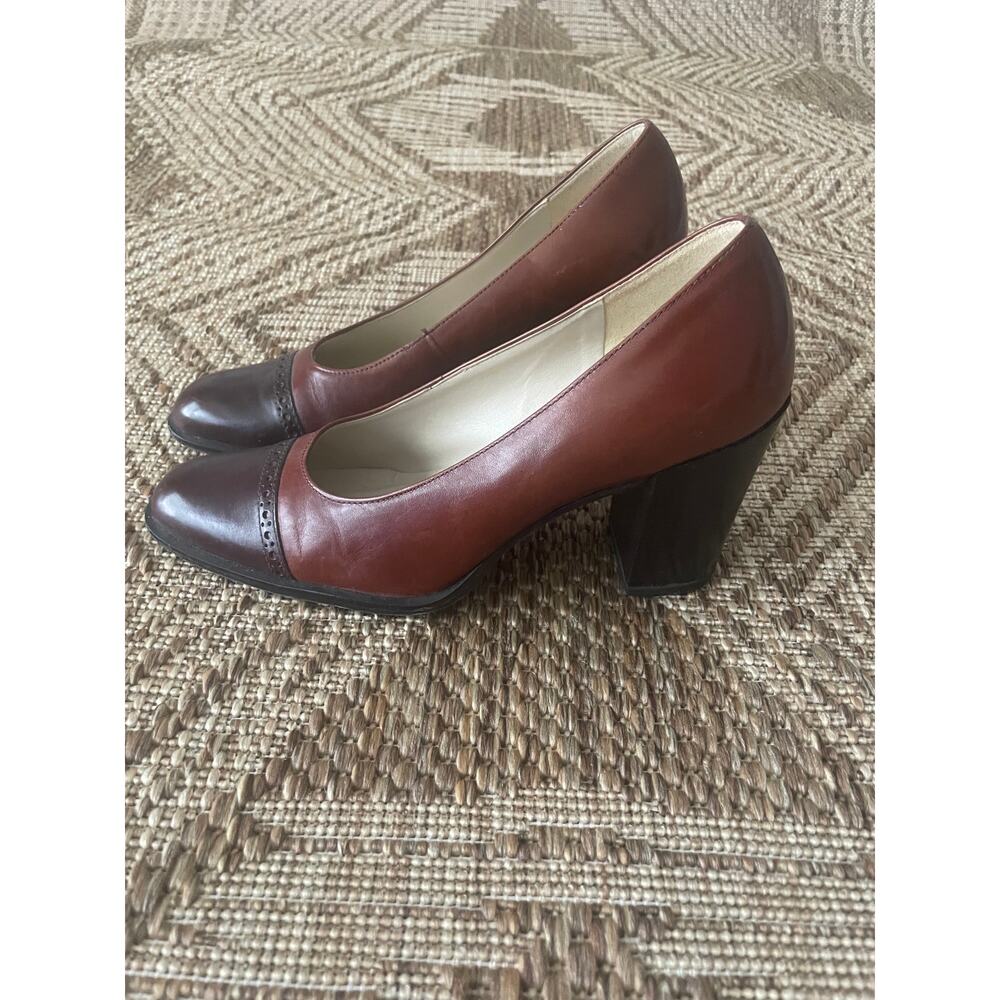 Vtg. Nine West Sz 7 Brown 2 tone leather block heel - Picture 7 of 8